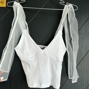 Zara white shoulder Bow Top